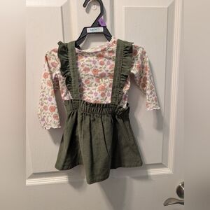 Carter's | Olive Green Corduroy Overall Jumper Dress W/ Floral Shirt